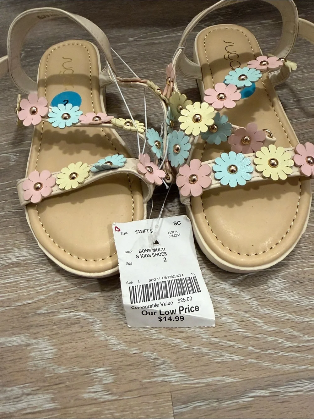 Soda Girls' Cream Sandals with Pink, Blue & Yellow Flower Accents